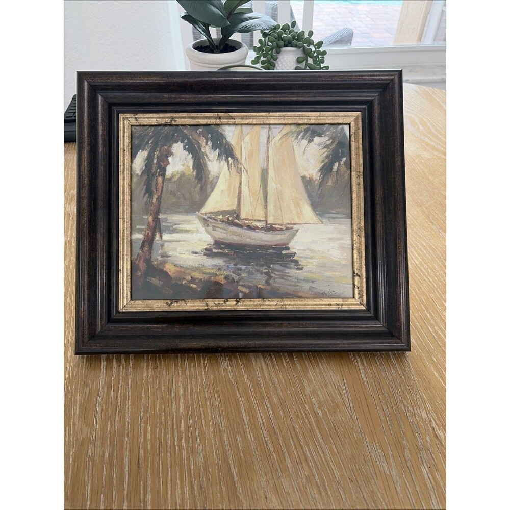 Enrique Bolo (Portuguese), VTG Impressionist Acrylic "Bermuda Bay", Framed Print